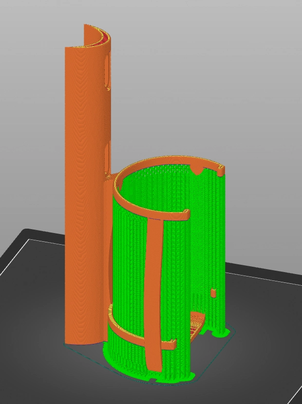 Antrojo gertuvės laikiklio 3D modelis su spausdinimo support'ais